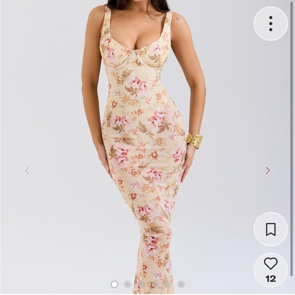 House of CB Strapless Floral Dress - Cream and Pink
